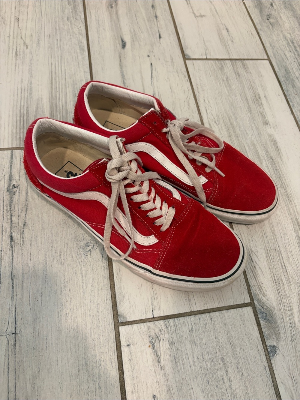 Vans Red and White Old Skool Low-Top Sneakers